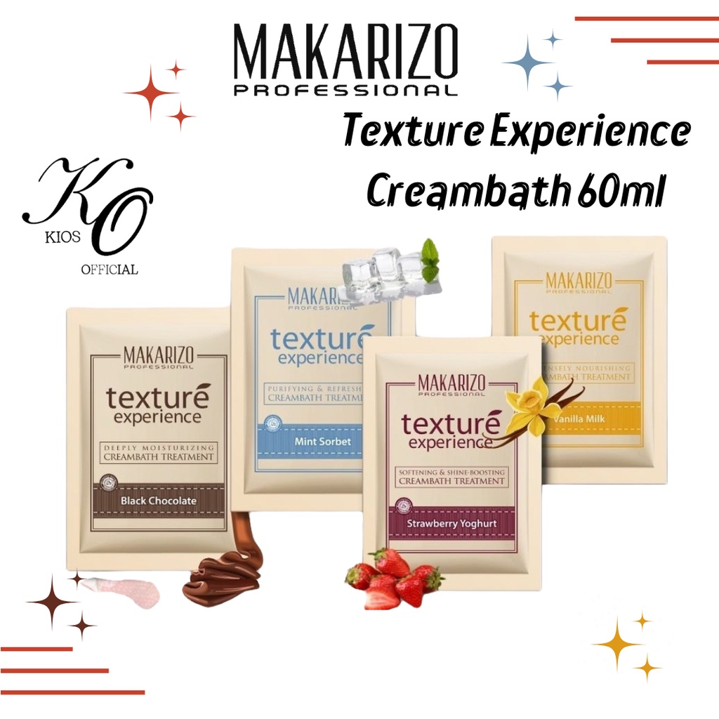 Makarizo Professional Texture Experience Creambath Sachet 60ml / Black Chocolate / Mint Sorbet / Vanilla Milk / Strawberry Yoghurt