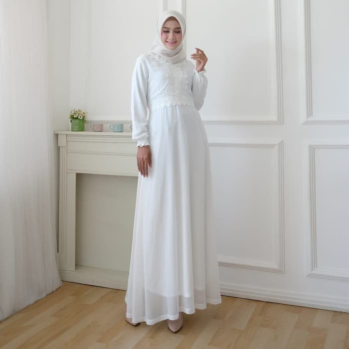 Gamis Putih Premium AGNES Baju Gamis Wanita / Gamis Brukat / Gamis Putih / Baju Muslim 815