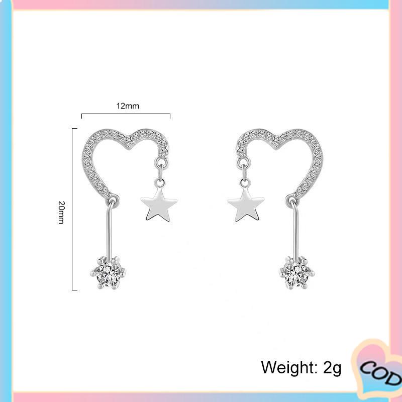 COD❤️ 925 Silver Stud Earrings Indah Cinta Fringe Girl Stars Anting Desain Kecil Berkualitas Tinggi-A.one