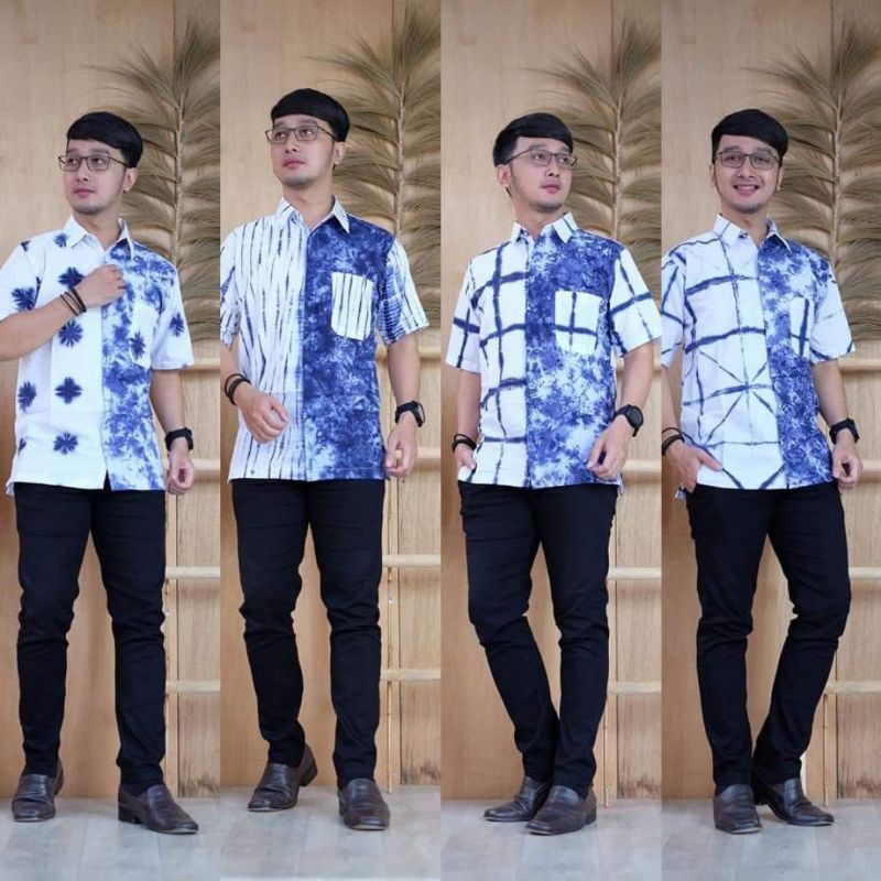 Kemeja shibori lengan pendek kemeja pria lengan pendek motif shibori kemeja abstrak Jumputan kemeja