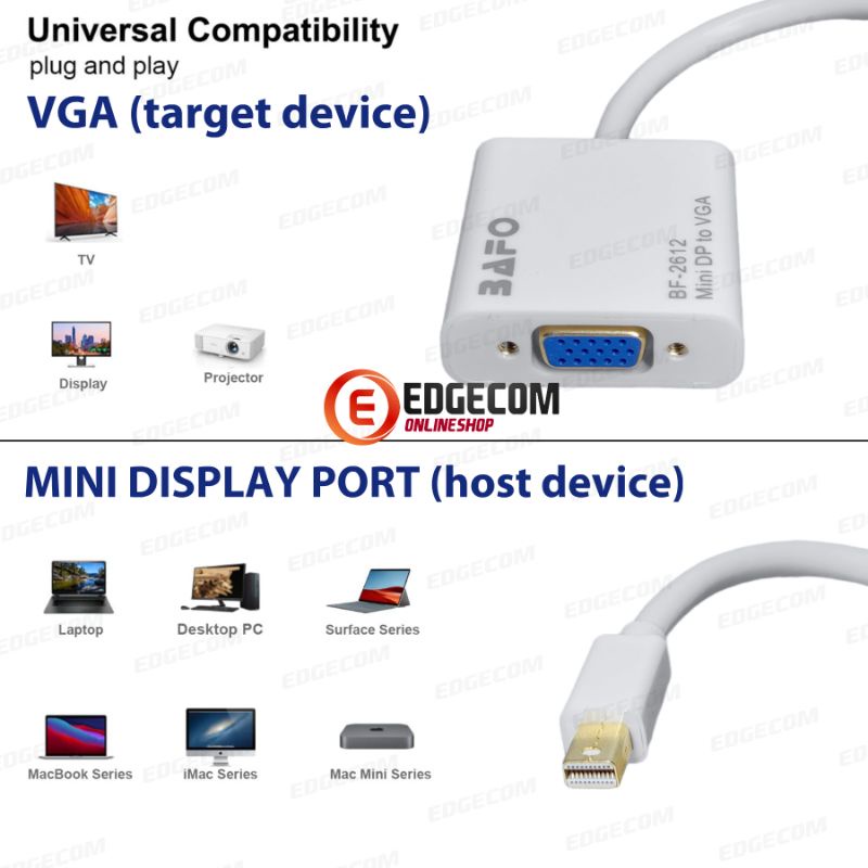 BAFO Mini DISPLAYPORT to VGA Cable Adapter BF-2612 ORIGINAL