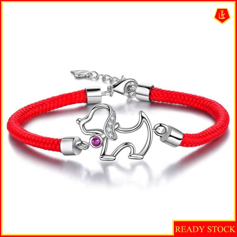 [Ready Stock]Women's 925 Silver Red Rope Lucky Dog Bracelet