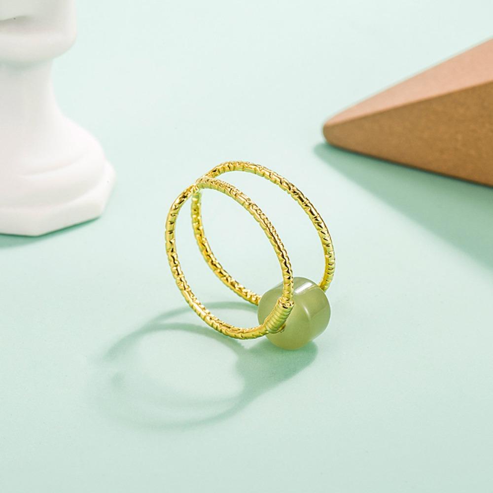 Mxbeauty Cincin Giok Fashion Retro Mutiara Hadiah Pesta Perempuan Pria Tembaga Terbuka Ring
