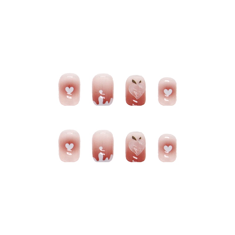 24pcs / Kotak Kuku Palsu Pendek Transparan Motif Graffiti Hati Gelombang Untuk Dekorasi Nail Art