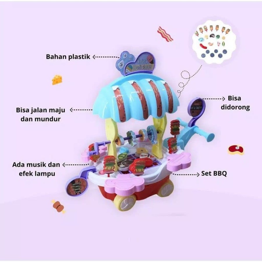 Mainan Anak Barbecue Truck Play House Portable Dengan Suara Memasak