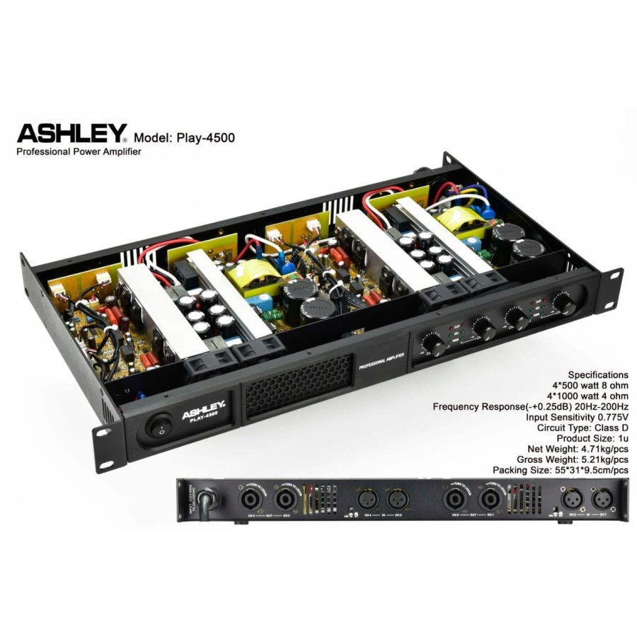 TERBAIK Power 4 channel Amplifier Ashley Play 4500 Ampli 4Ch x 500 watt