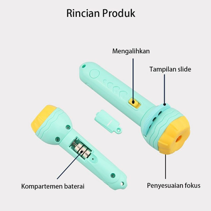 Mainan Proyektor Senter Gambar Flashlight Projection Torch Lamp Theater Story Book Anak Early Education Animal Baby Kid Toy Night Sleeping