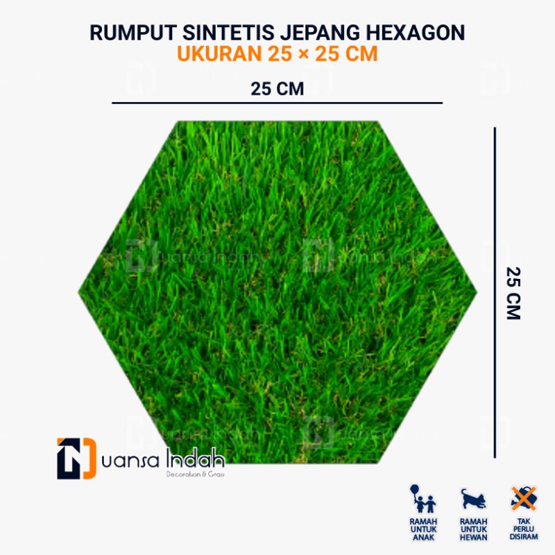 rumput sintetis jepang hexagon ukuran 25x25 cm