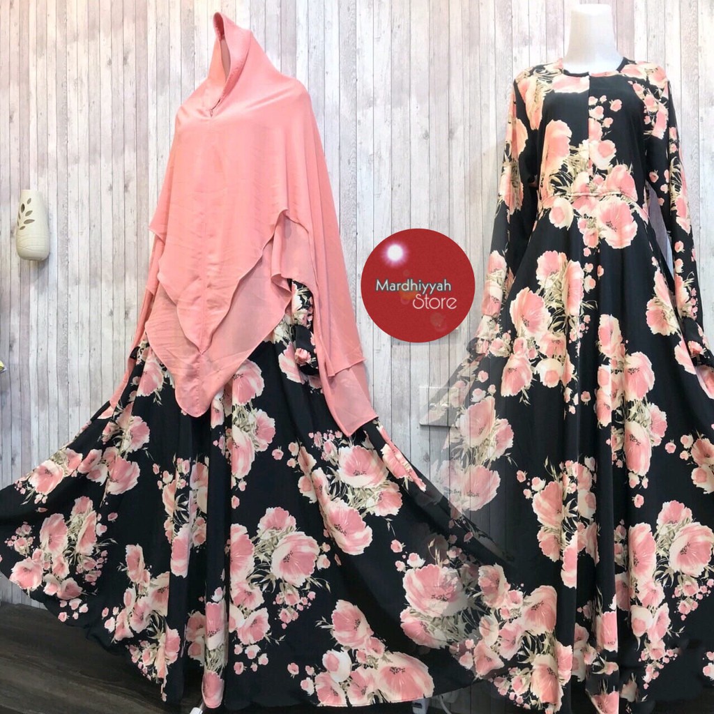 Gamis Syari Motif Bunga (Gamis + Hijab) | Mardhiyyah Collection