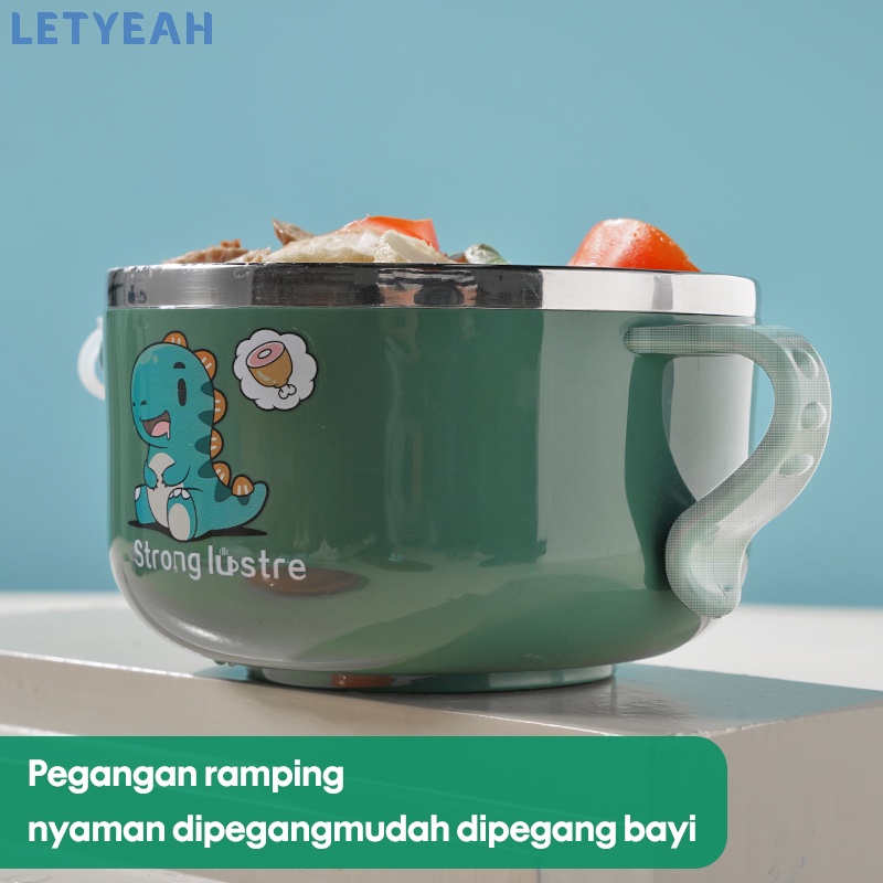 letyeah Mangkok makan anak stainless 450ml /mangkok makan bayi anti tumpah