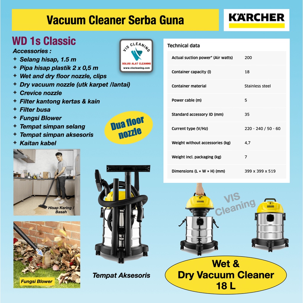 Vacuum Cleaner Karcher WD 1s Classic (Wet &amp; Dry 18 Liter)