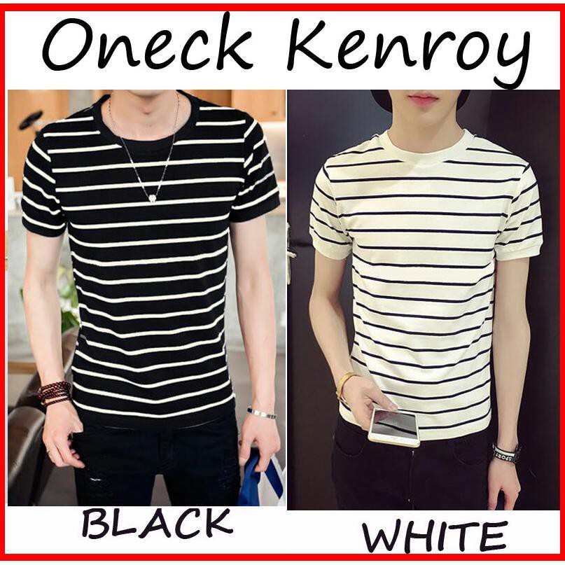 ONECK KENROY STRIPED | KAOS PRIA | ATASAN PRIA I KAOS SANTAI I HITAM PUTIH I SPANDEK I TANAH ABANG