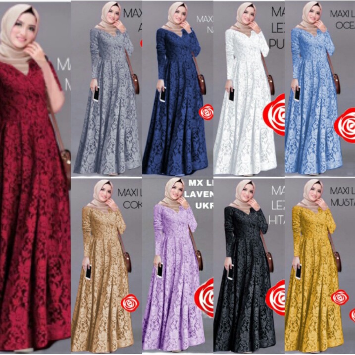 YKB DRESS WANITA// Maxi LEZA BROKAT TULANG GLITER & NON . FIT XL-XXL-3XL DAN KIDS. / Leza Baju Gamis