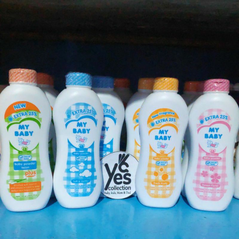 my baby powder 50 - 125 - 150 gr plus mybaby bedak bayi tabur extra 25 perawatan bayi biang keringat