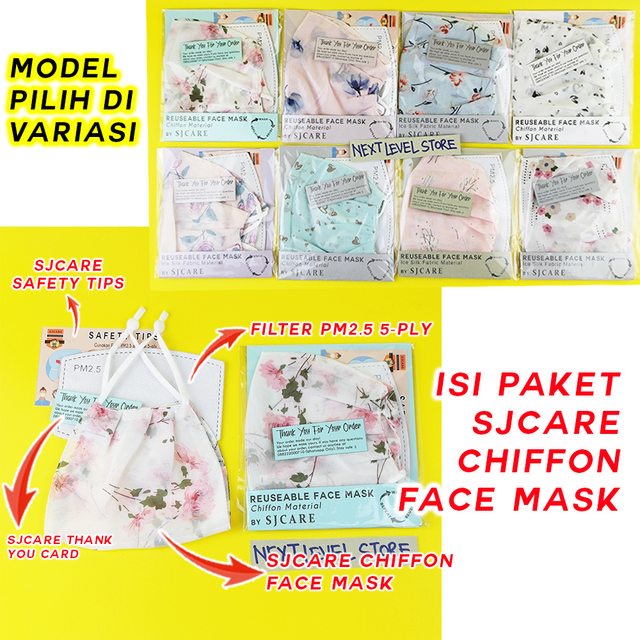 Masker Kain Chiffon Fashion Face Mask Breathable - BONUS FILTER PM 2.5