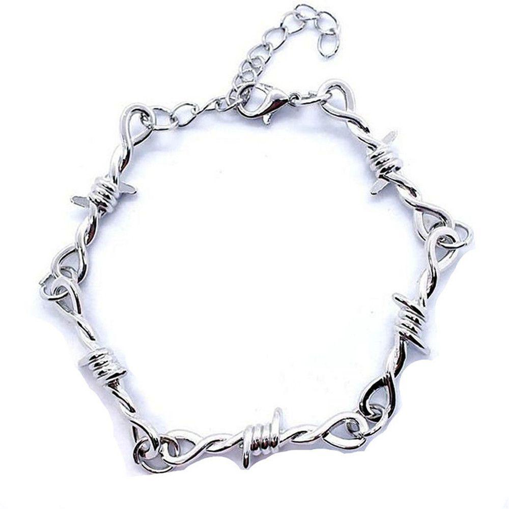 Chookyy Unisex Choker Kalung Gaya Punk Hip-hop Alloy Kawat Berduri Gelang