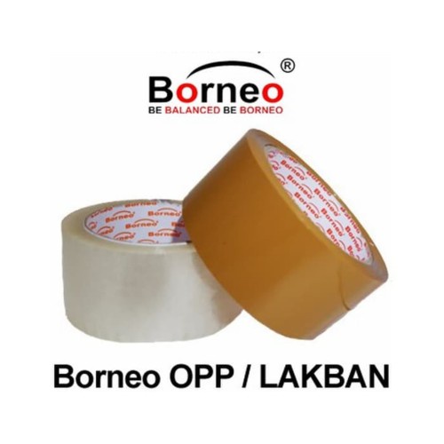 OPP tape BORNEO / Lakban BORNEO Bening / Coklat 2inch per Slop