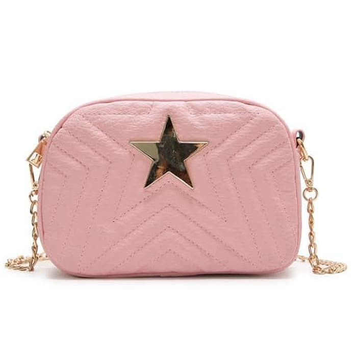 Tas selempang import wanita F23153 tali rantai warna pink putih hitam