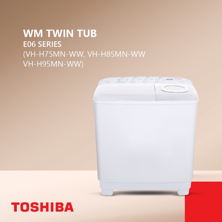 Toshiba Mesin Cuci 2 Tabung 6.5KG VH-H75MN (WW) / VHH 75 MN / VHH75MN