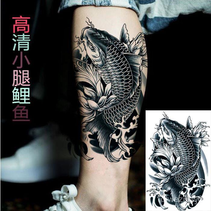 Koi Betis Tahan Air Tato Stiker Pria dan Wanita Tahan Lama Simulasi Lengan Bunga Lengan Tato Stiker