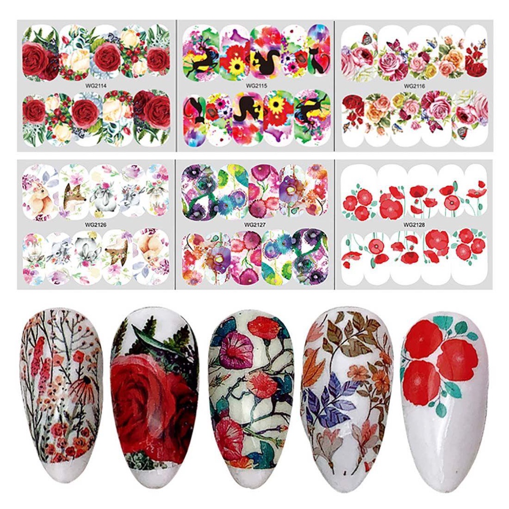 [POPULAR] Nail Art Rose Transfer Decal Summer Nail Sticker Flower Nail Water Stickers Butterfly Blossom Leaf Sliders Decoration Leaves