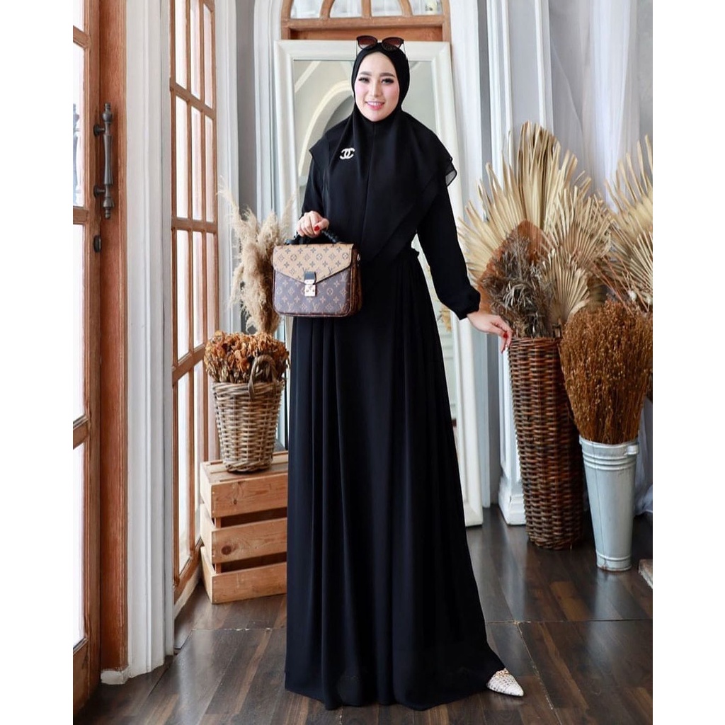 RABANIA SYARI WD BAHAN CERUTY BABYDOLL FULL PURING (GAMIS + KHIMAR) Gamis Syari Set Kerudung Elegant