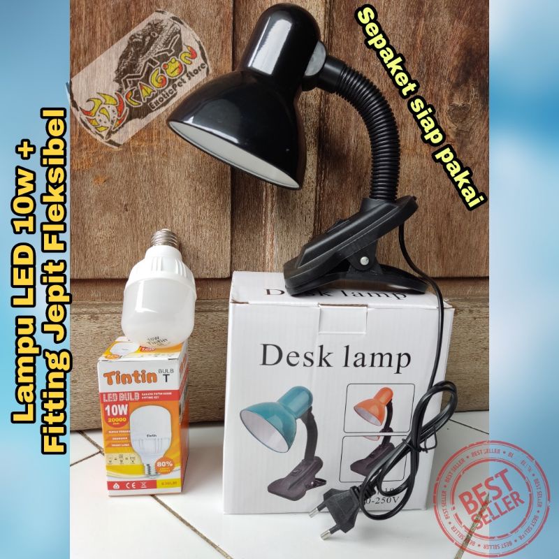 Paket siap pakai Lampu dan rumah lampu fitting jepit fleksibel lampu belajar desk lamp dan lampu led
