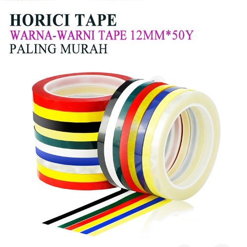 HORICI TAPE 12MM*50Y WARNA-WARNI Perekat Murah Super Kuat LAKBAN ISOLASI WARNA-WARNI