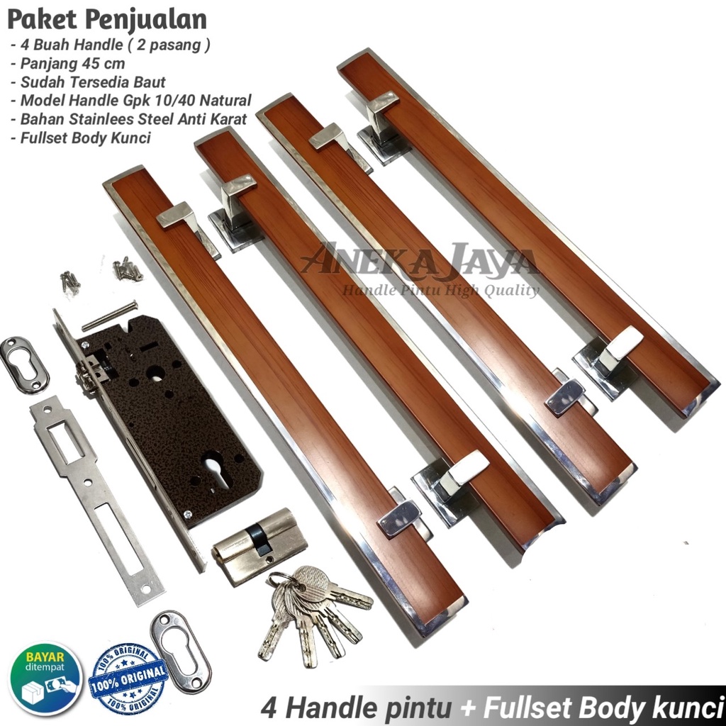 PROMO !! Satu set 4 handle pintu rumah 45 cm + Body kunci / Gagang pintu / Tarikan pintu rumah depan