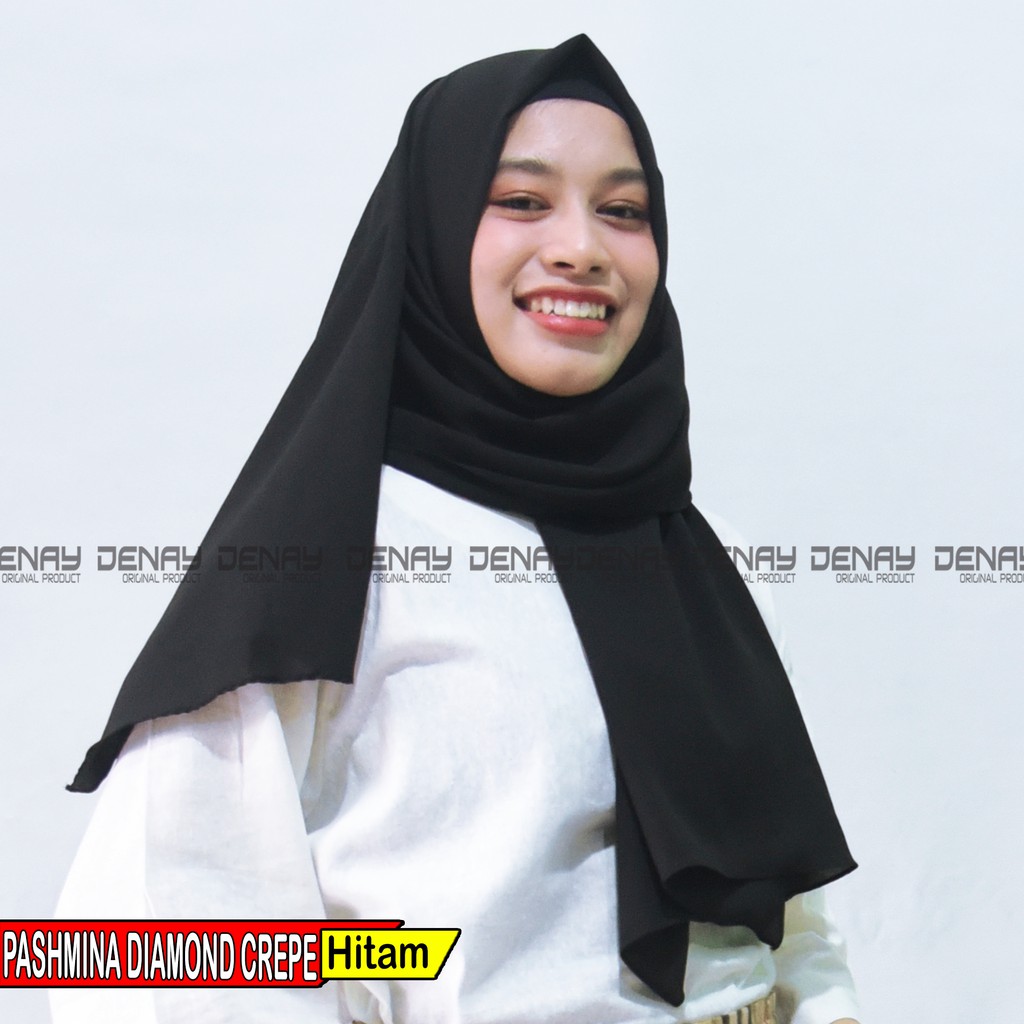 TOKODENAY - HIJAB PASHMINA DIAMOND CREPE - (150 x 75) JAHIT TEPI PASHMINA JILBAB POLOS