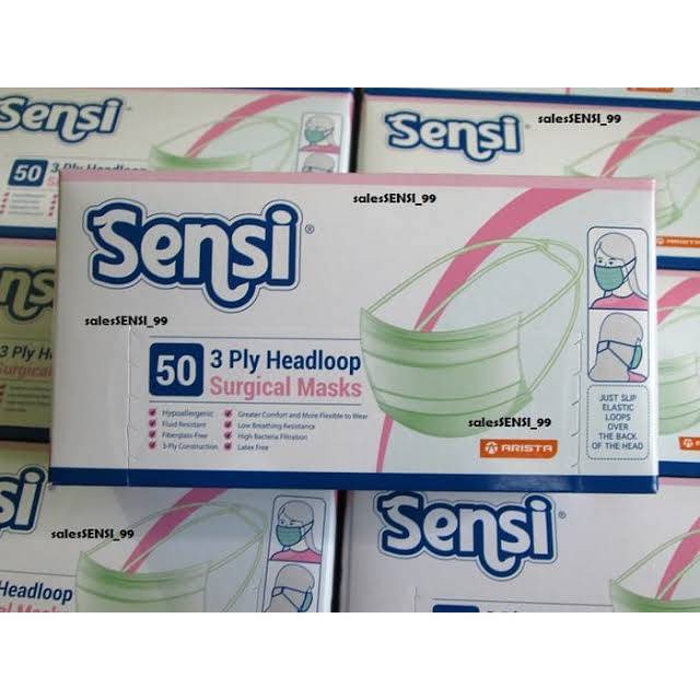 Masker hijab 3ply headloop harga per box merek sensi