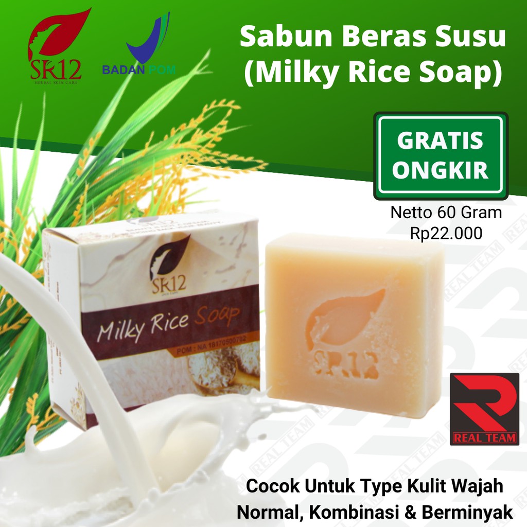 [LBH-HEMAT FREE ONGKIR] Milky Rice Soap SR12 - Sabun Herbal Kulit Normal Kombinasi Berjerawat