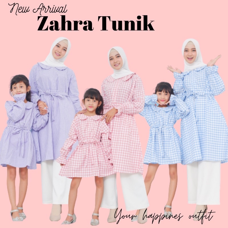 TUNIK COUPLE IBU ANAK MOTIF KOTAK BAJU ANAK PEREMPUAN KOREAN STYLE FASHION WANITA ZAHRA TUNIK