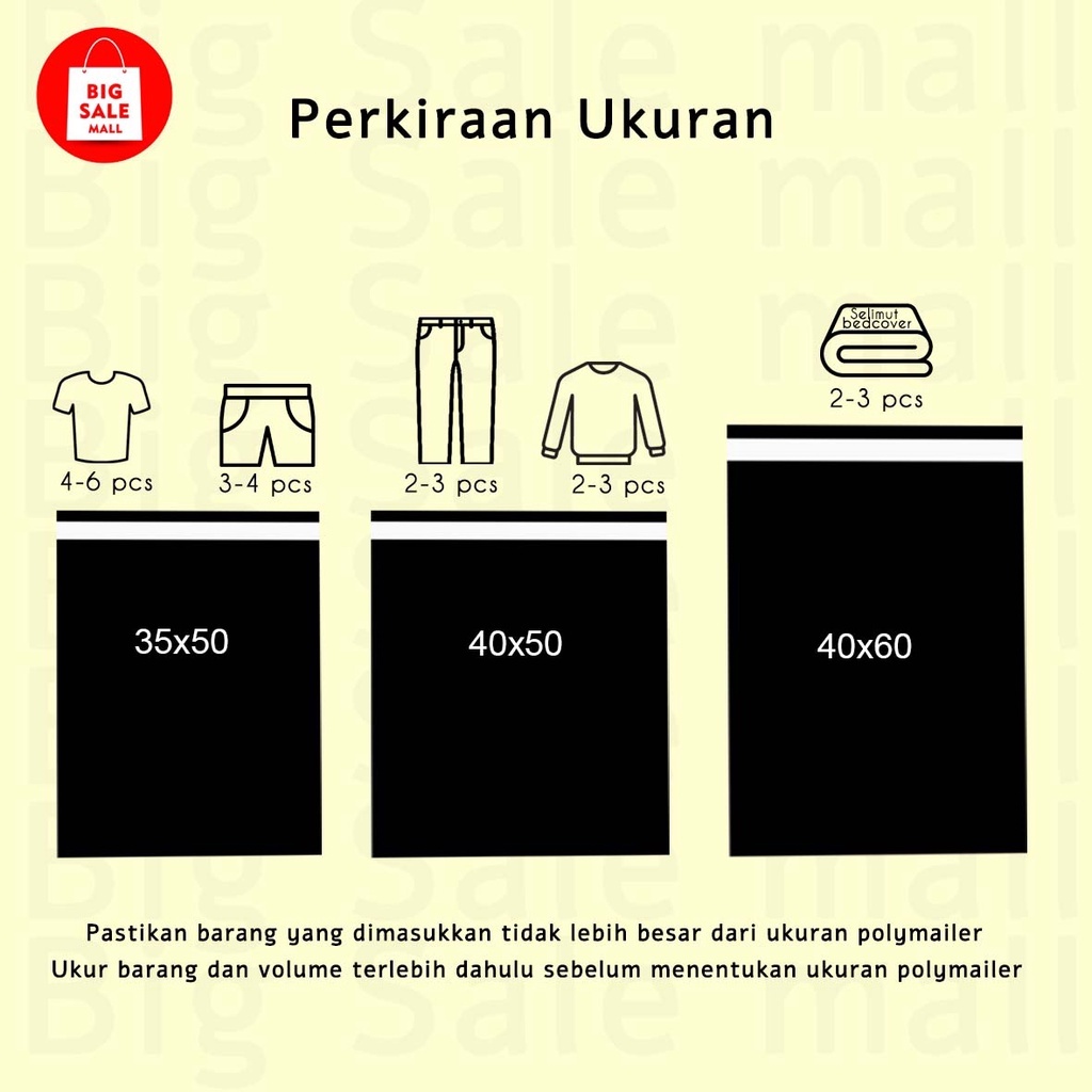Plastik Polymailer 17/20/25/30/35/40/50/60cm isi 50pcs Plastik Packing Online Shop Packing Perekat lem Tebal RAJAWALI