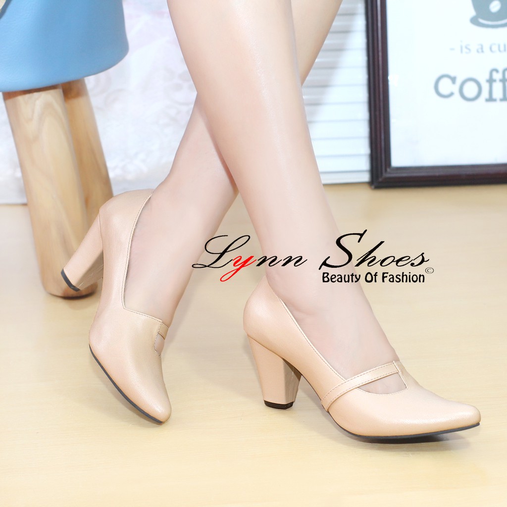 Lynn Phantofel Sepatu Kerja Hak 7cm PH7C - Cream / Coklat / Hitam