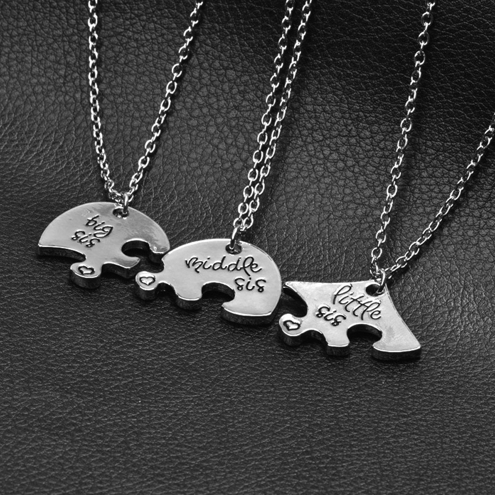 Korea Style Personalized Alloy  Little Middle Big Sister Puzzle Love Necklace