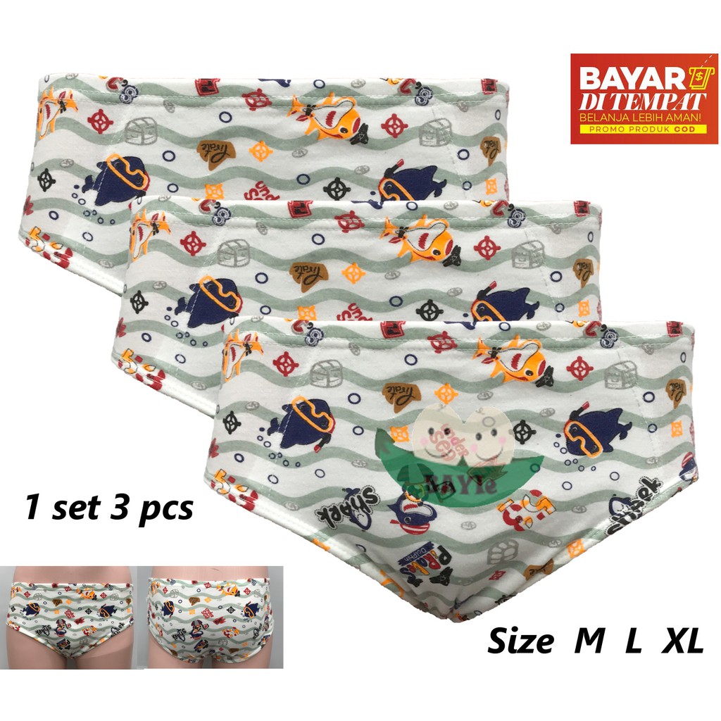 BAYIE - 3 PCS Celana Dalam/CD Anak Laki-laki motif SEA/Kid's Underwear/sempak anak Cowok Size M L XL