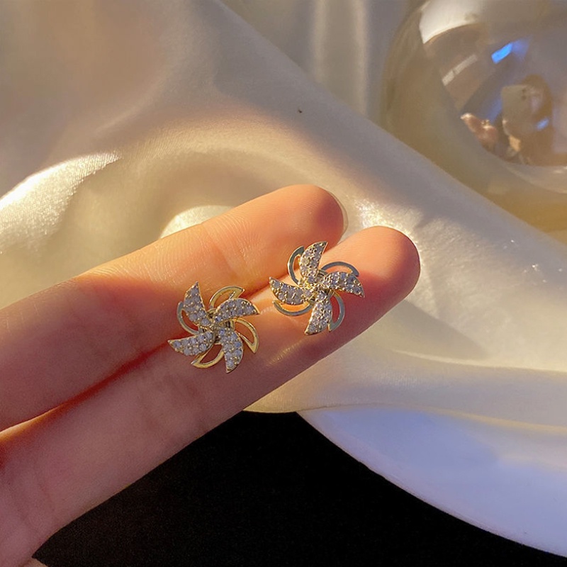 Fashion S925 Silver Needle New Rotating Windmill Earrings Micro-studded Earrings Earring Women Sweet Heart Jewelry