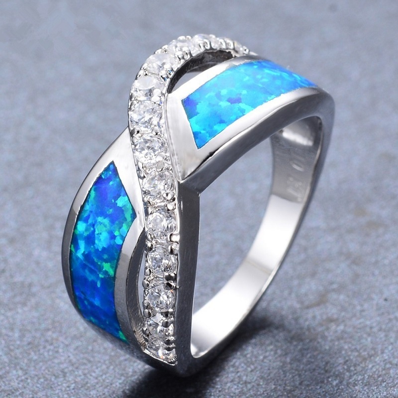 New blue cross diamond opal fashion women's ring