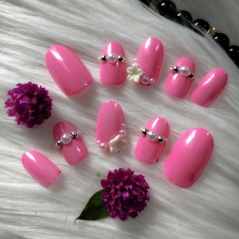 nail art pink homemade kuku palsu wedding elegan