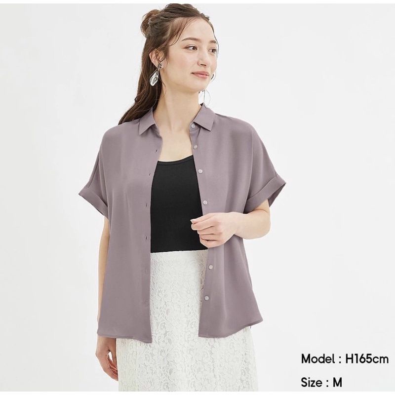 Kemeja Wanita GU by Uniqlo Airy Short Shirt - Baju Kemeja Wanita Lengan Pendek Polos Original-2