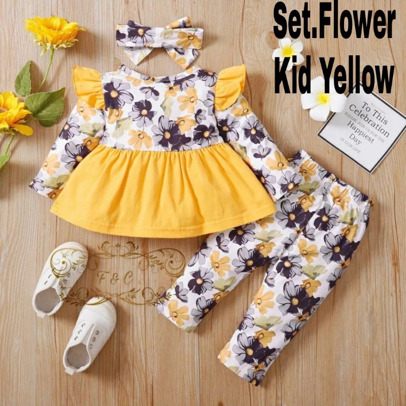 SET ROK CELANA FLOWER BUNGA KID ANAK, BABYTERRY, SETELAN