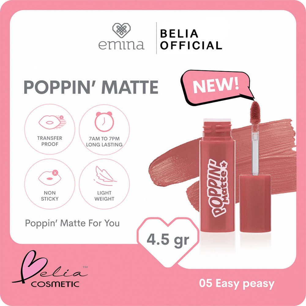 ❤ BELIA ❤ EMINA Poppin Matte 4.5 g | Lip Matte (✔BPOM)