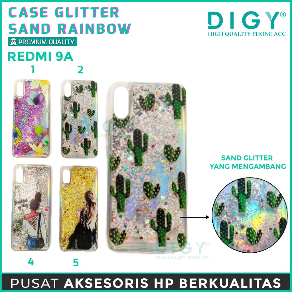 Case REDMI MI 9C  MI 9A  Glitter Dynamic Liquid Quicksand Case Motif cewe heart bts