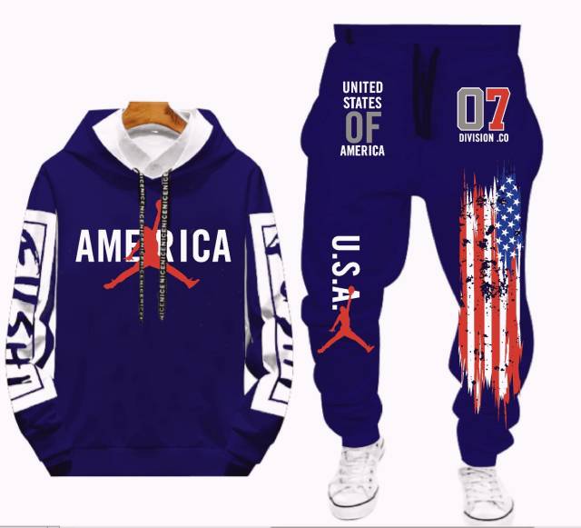 N_S Stelan Pria/Wanita 1Set Hoodie Panjang+Celana Jogger America_Jorden