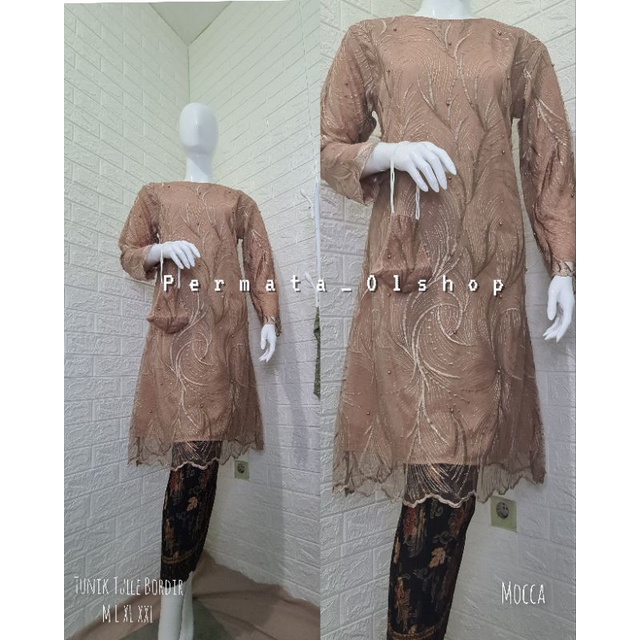 Kebaya Tunik Tulle Bordir Modern / Kebaya Wisuda / Kebaya Brukat / Kebaya Pesta / Kebaya Tunik / Kebaya Kondangan / Baju Kurung Modern / Baju Kebaya Tunik Kurung / Setelan Kebaya Modern