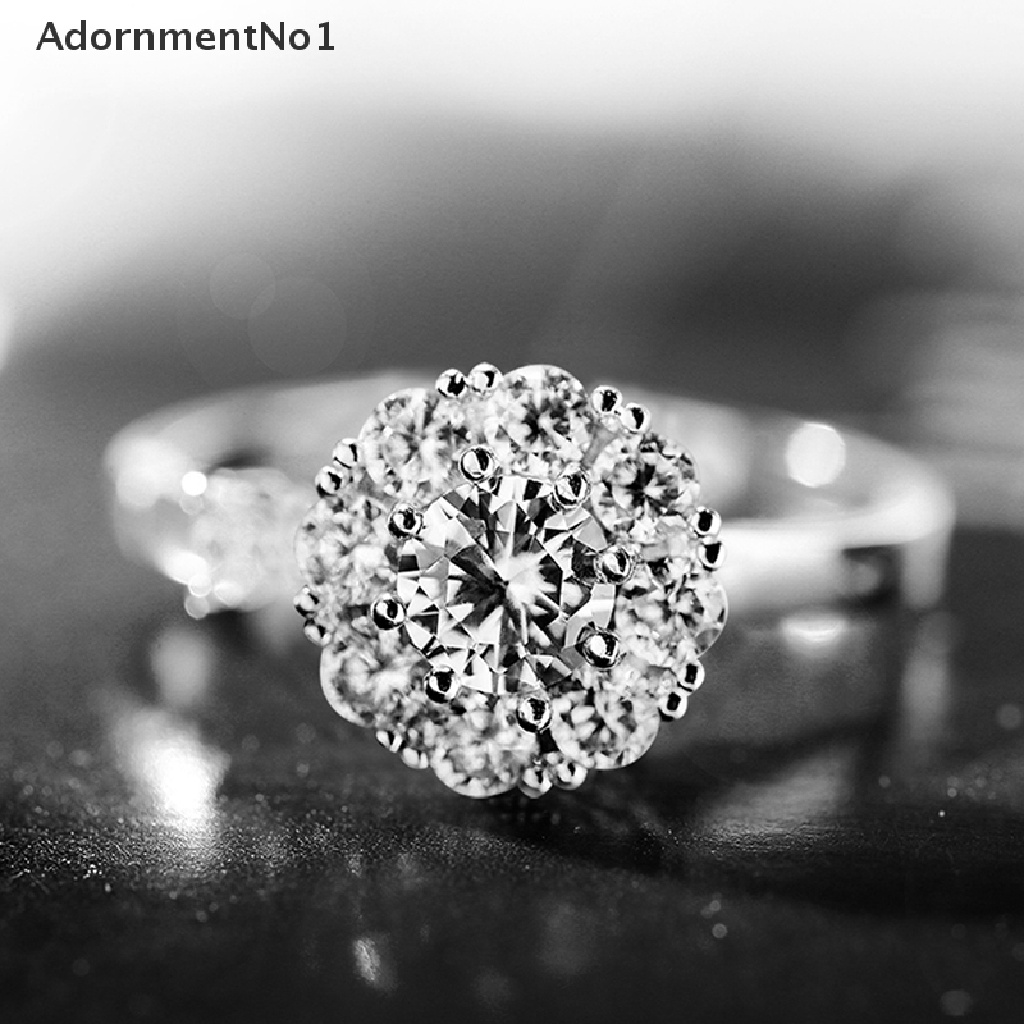 (AdornmentNo1) Cincin Adjustable Motif Bunga Aksen Zircon Untuk Perhiasan Wanita / Pernikahan