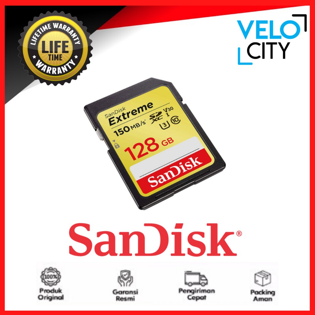 SD Card SanDisk Extreme 128GB SDHC UHS-I 4K U3 up to 150Mbps Original Garansi LIFE TIME