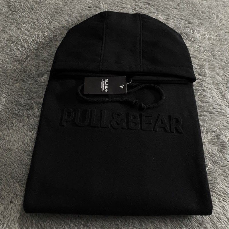 Jaket Hoodie PullBear Emboss 3D Hitam - Sweater Pull &amp; Bear Premium Unisex