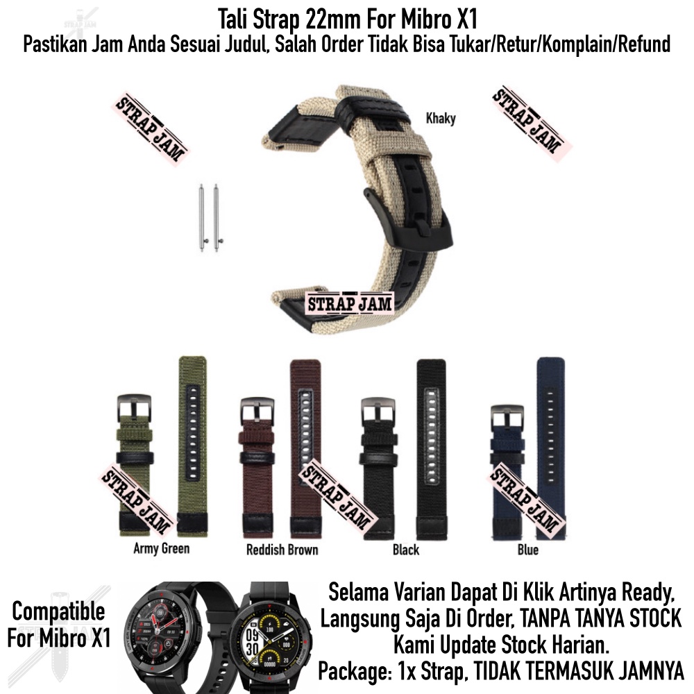 Woven Tali Jam Tangan Mibro X1 - Strap 22mm Nylon Tebal Dengan Buckle Hitam